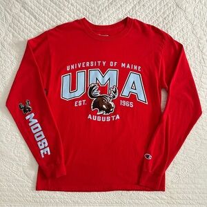 Champion Red University of Maine Augusta Moose Long Sleeve Shirt Tee T-Shirt